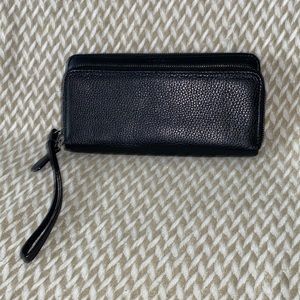 Coach pebble black leather wallet with wrist loop